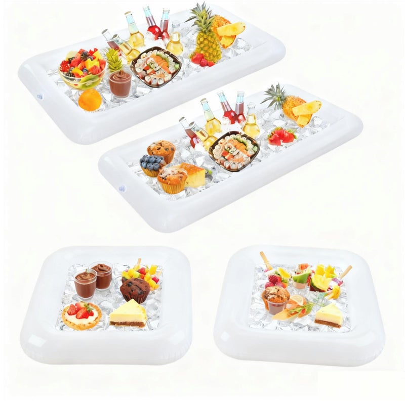 4Pack White Inflatable Serving Bar, Ice Cube Self-Service Salad Cooler Salad Tray Set for Summer Pool Parties, Family Gatherings, etc. - Image 1